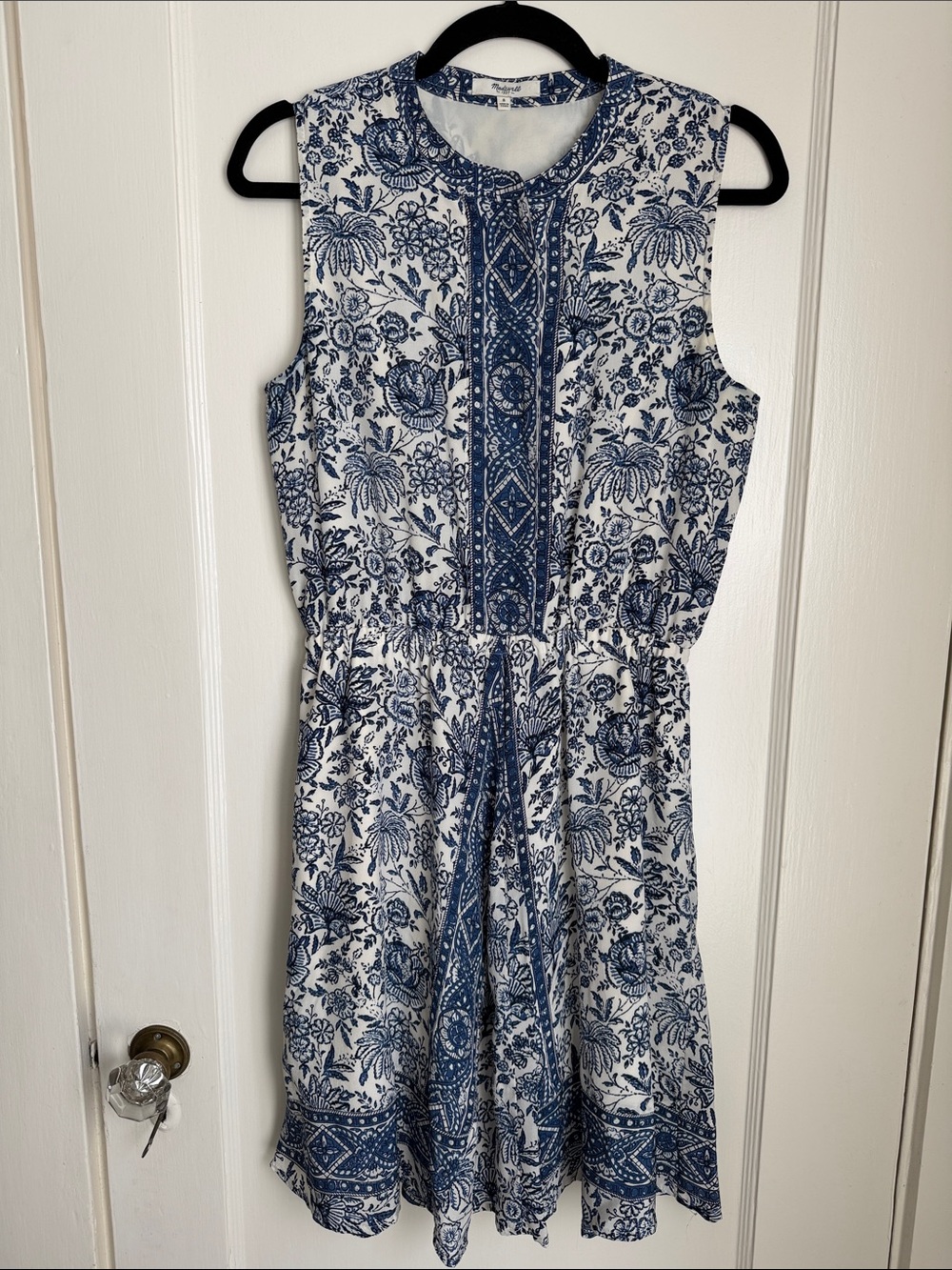Madewell Silk Sleeveless Blue & White Floral Midi Dress Small